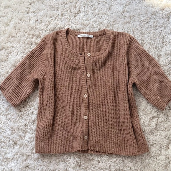Altar'd State Sweaters - Greda Boxy Button Up Dark Tan Sweater